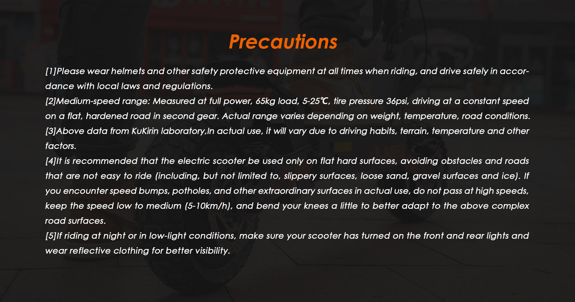 KuKirin G2 VMP electric scooter riding safety precautions notice