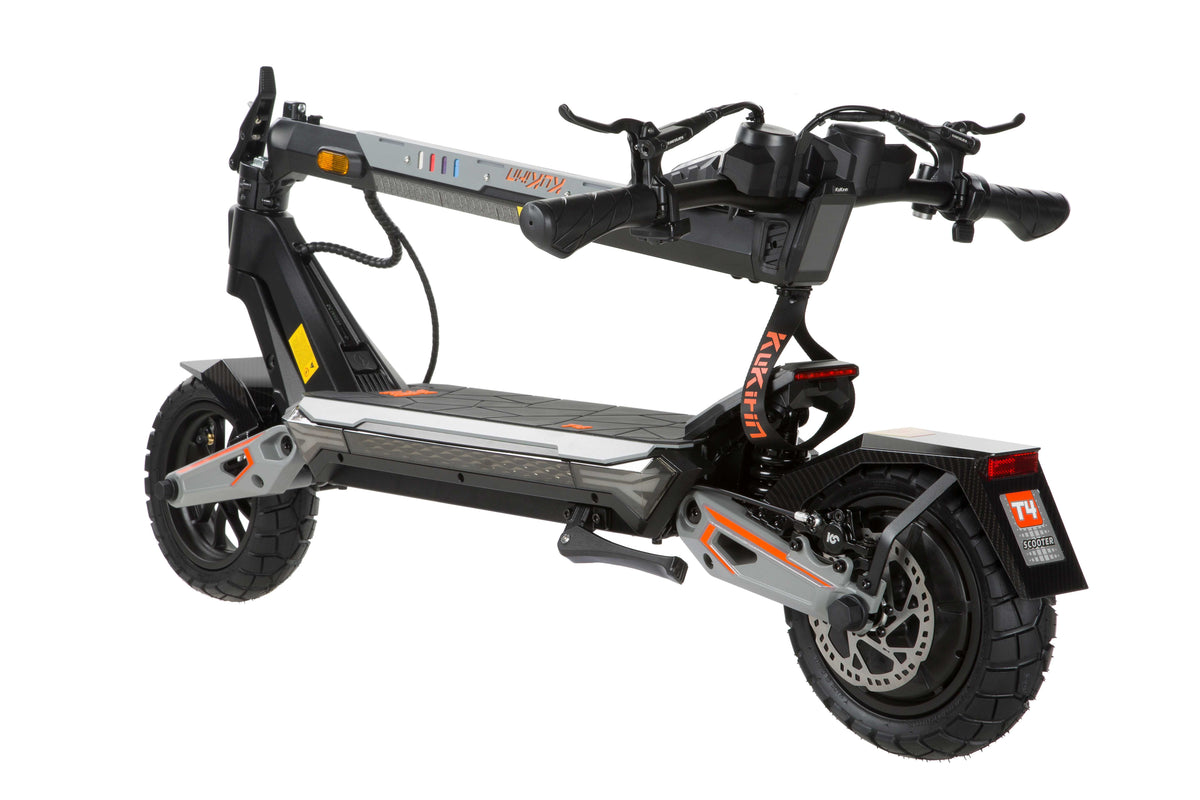 KuKirin T4 e-scooter rear side view, dual hydraulic disc brakes, fat tires, heavy duty adult electric scooter
