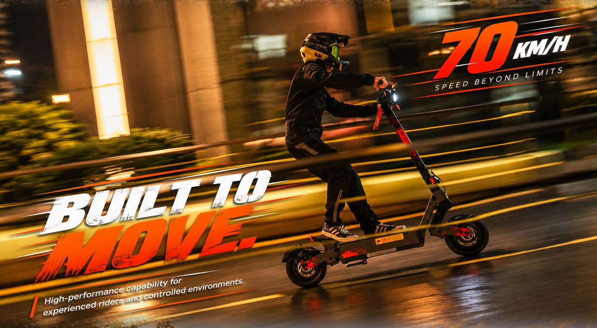 KuKirin G4 Ultra electric scooter high speed riding banner, up to 70 KM/H on urban road at night