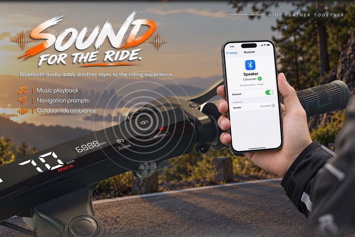 KuKirin G4 Ultra electric scooter built-in Bluetooth speaker, play music and navigation prompts while riding