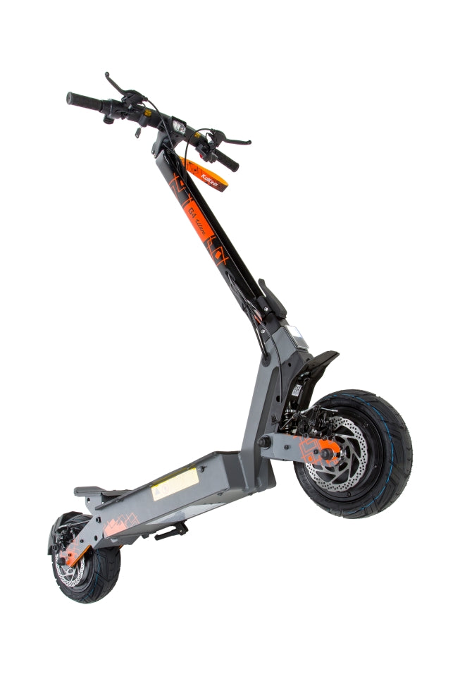 KuKirin G4 Ultra folded electric scooter rear side view, portable adult e-scooter white background`
