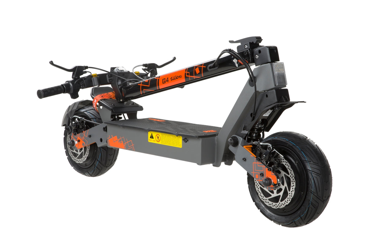 KuKirin G4 Ultra electric scooter top front view, big fat tire offroad adult e-scooter white background