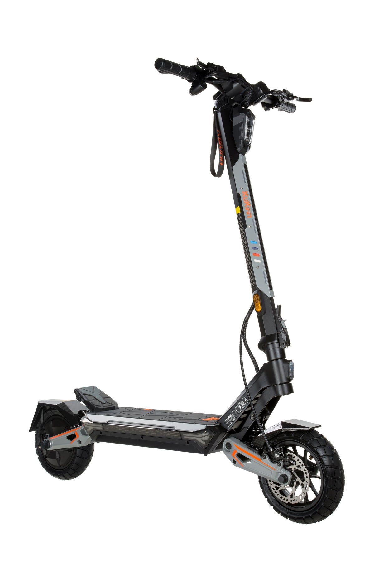 KuKirin T4 adult electric scooter front angled photo, front headlight, heavy duty off-road e-scooter