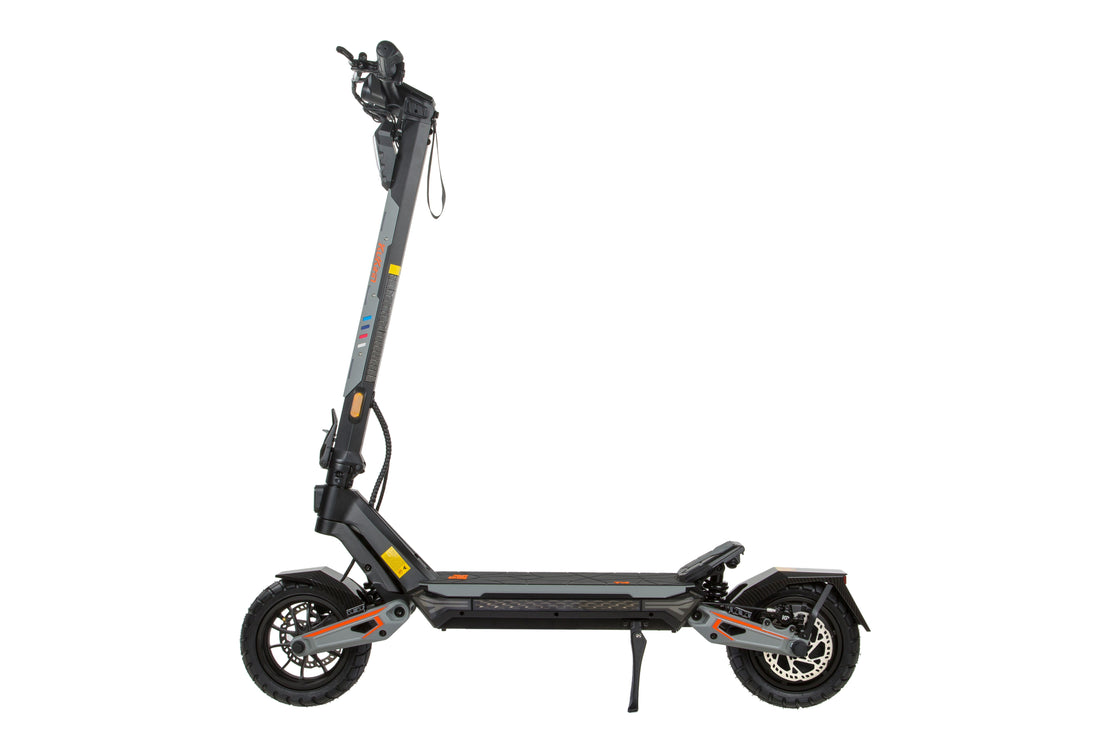 KuKirin T4 adult electric scooter front side view, foldable dual motor off-road e-scooter on white background