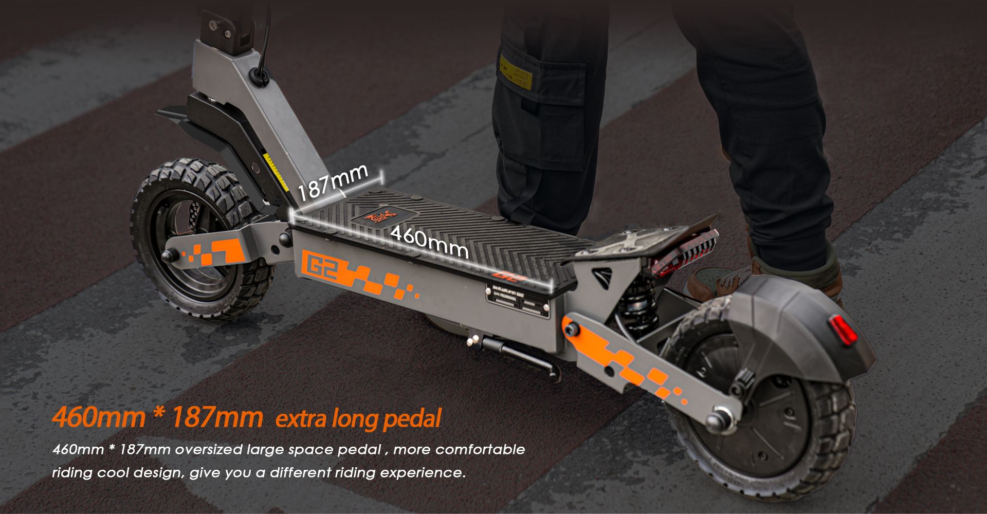 KuKirin G2 electric scooter extra‑large wide foot pedal 460×187mm for comfortable standing riding