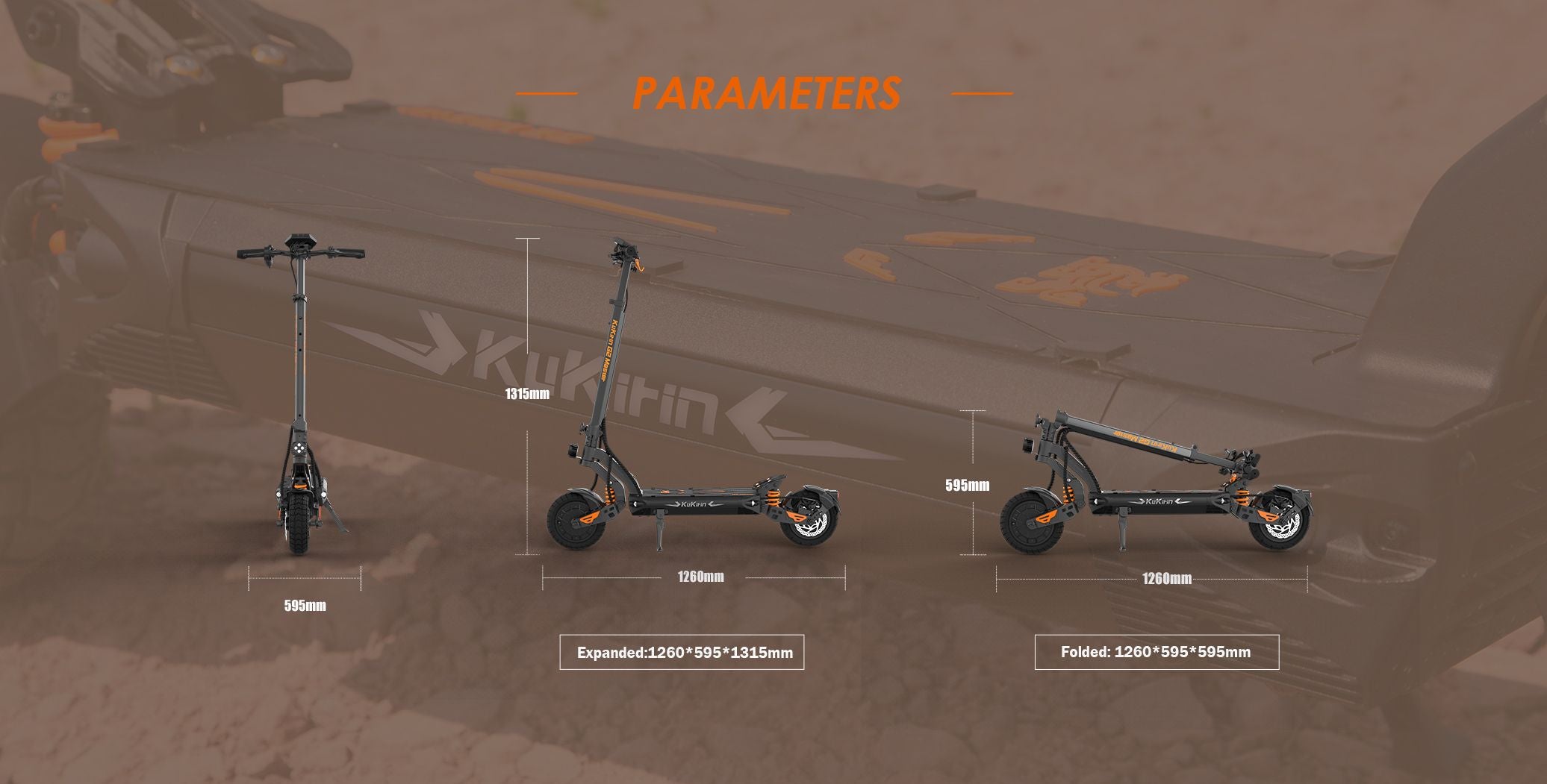 KuKirin G2 Master electric scooter dimension chart, expanded and folded size measurement diagram