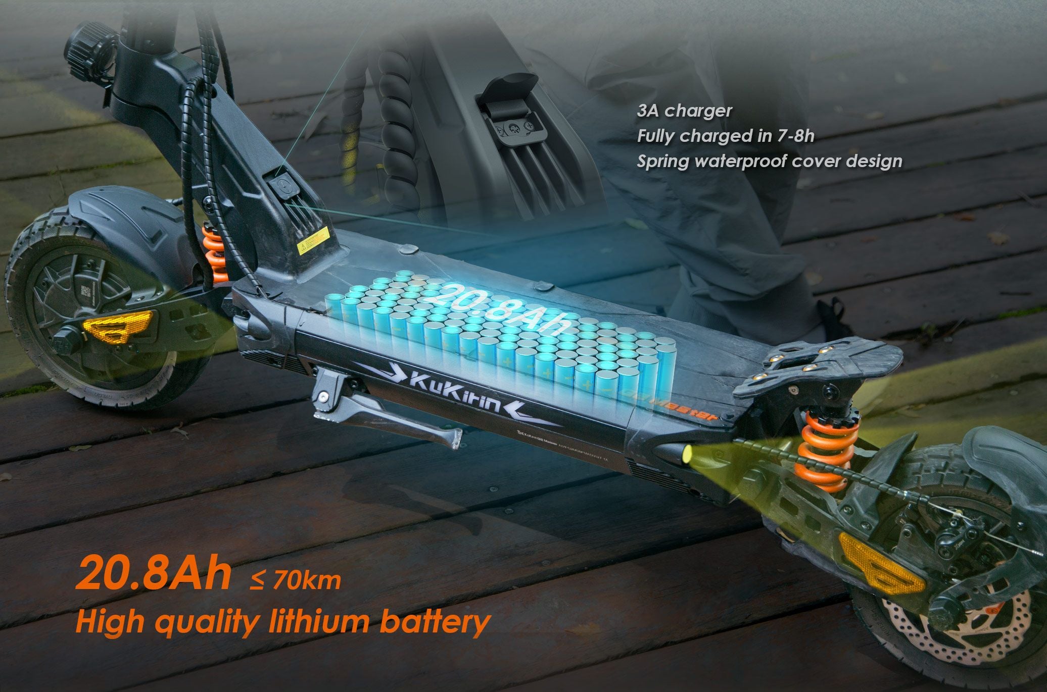 KuKirin G2 Master electric scooter 20.8Ah lithium battery visual cutaway view