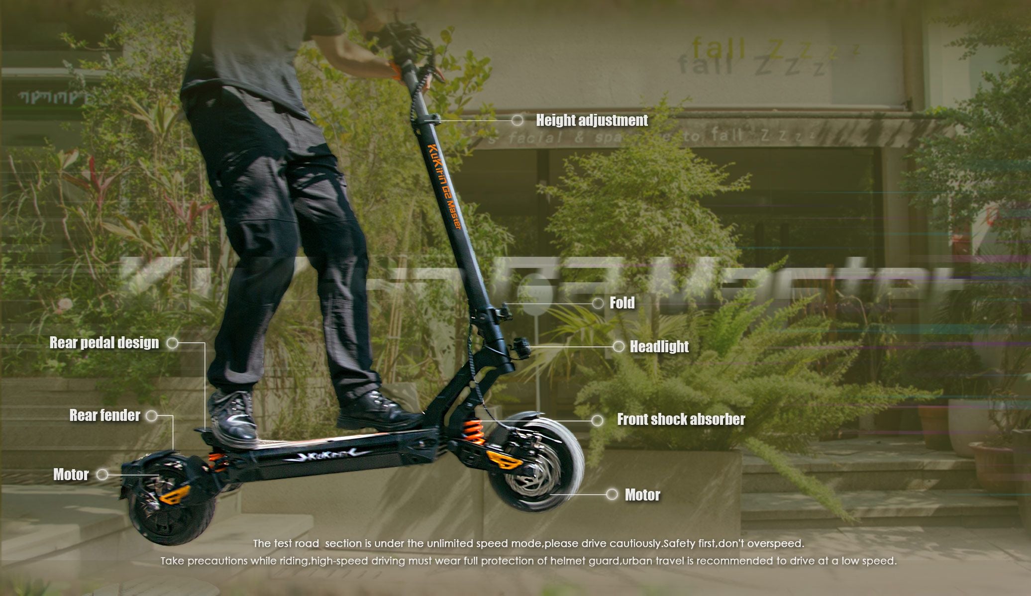 KuKirin G2 Master electric scooter labeled parts diagram showing key components