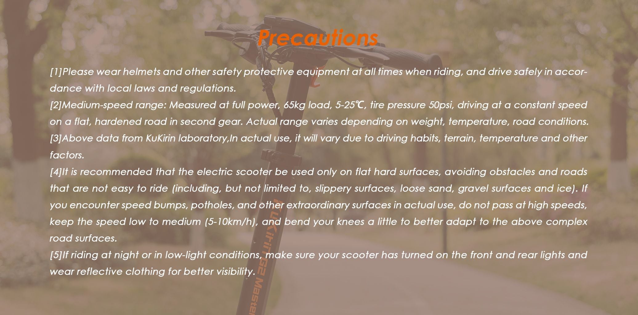 KuKirin G2 Master electric scooter riding safety precautions and usage notice page