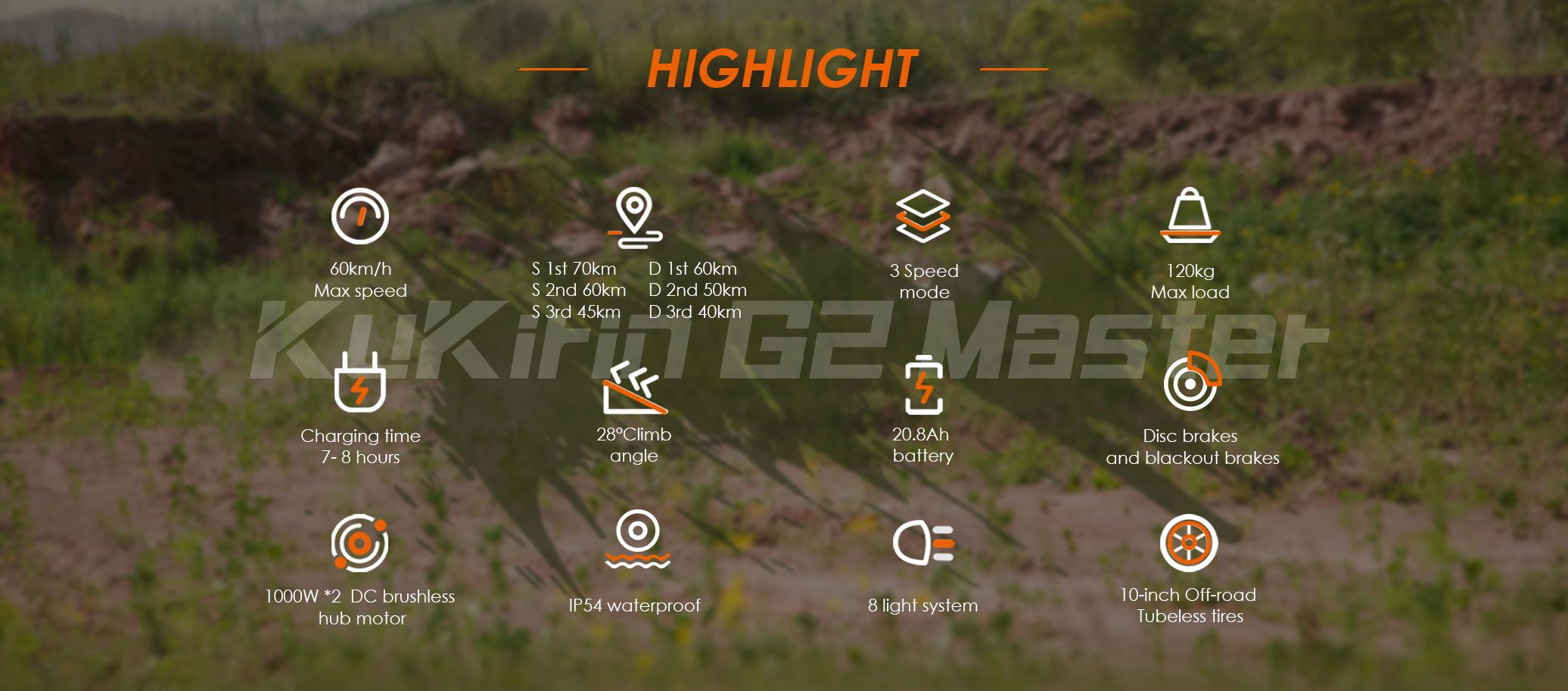 KuKirin G2 Master electric scooter key specifications and features infographic