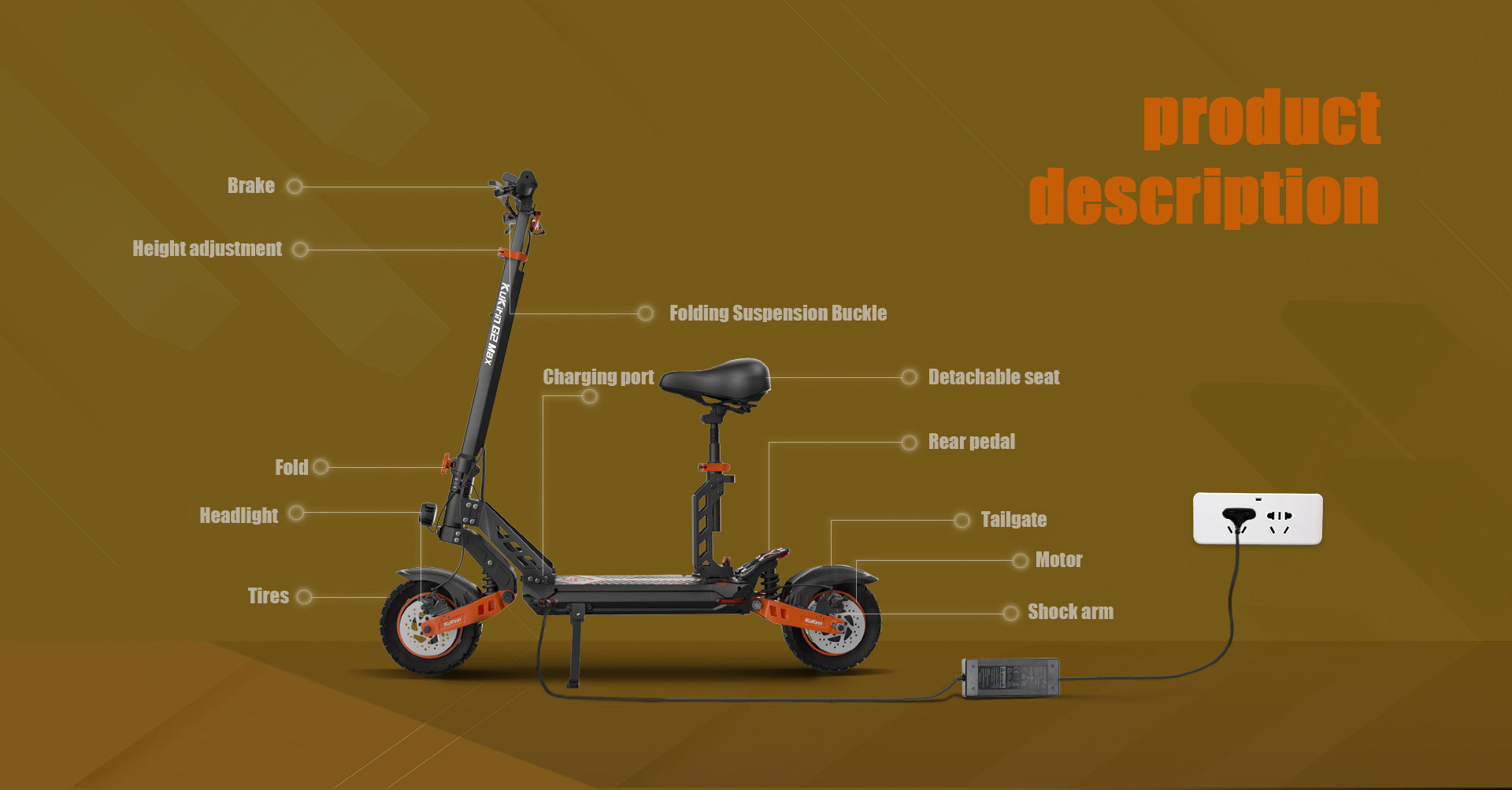 KuKirin G2 Max electric scooter annotated parts diagram showing key components