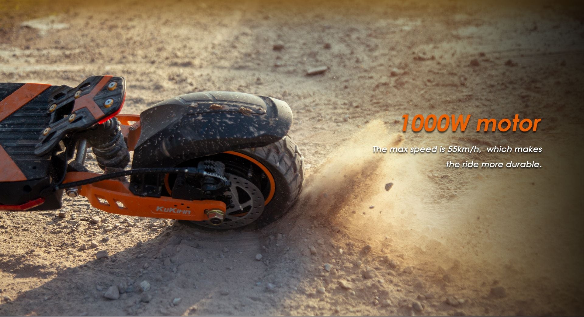KuKirin G2 Max electric scooter rear wheel motor close‑up riding on dirt terrain