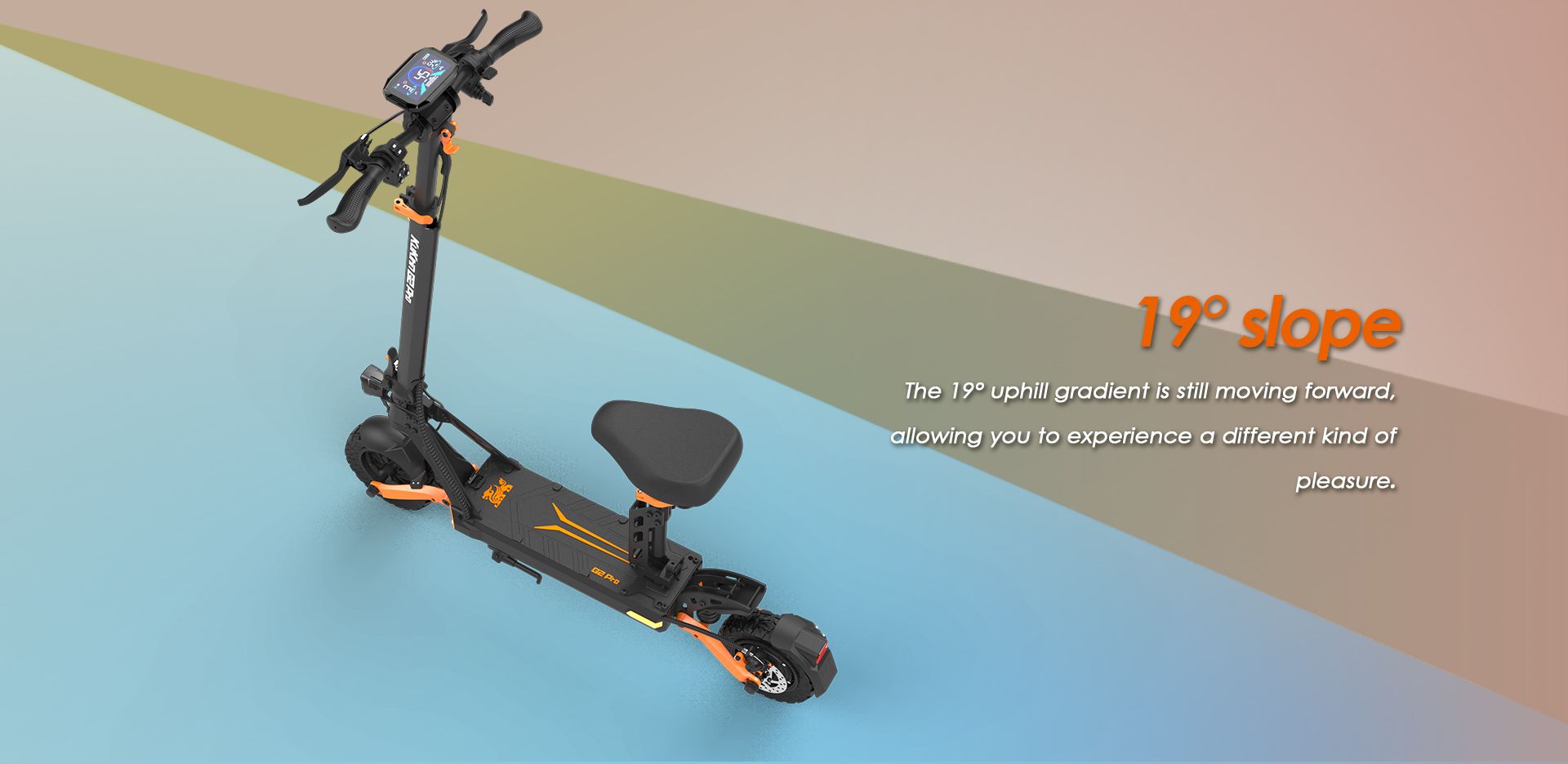KuKirin G2 Pro foldable electric scooter 19 degree hill climbing capability with seat