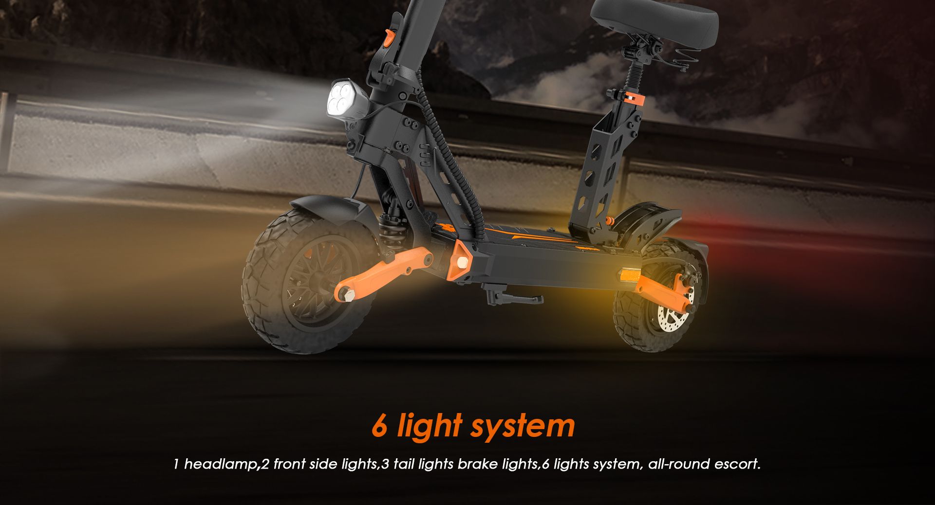 KuKirin G2 Pro electric scooter 6‑light lighting system, headlamp and brake taillights