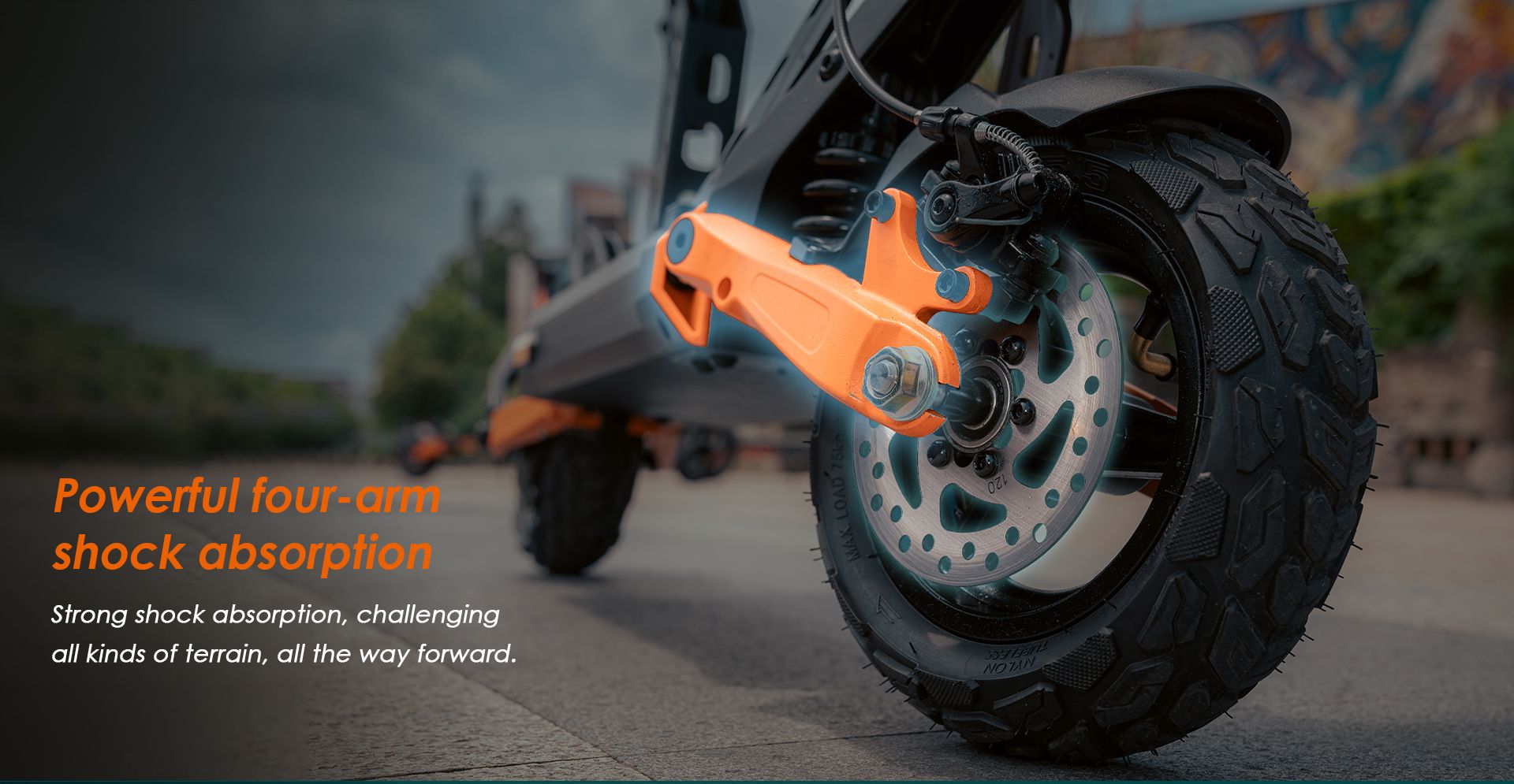 KuKirin G2 Pro electric scooter four‑arm shock absorption suspension and off‑road tire