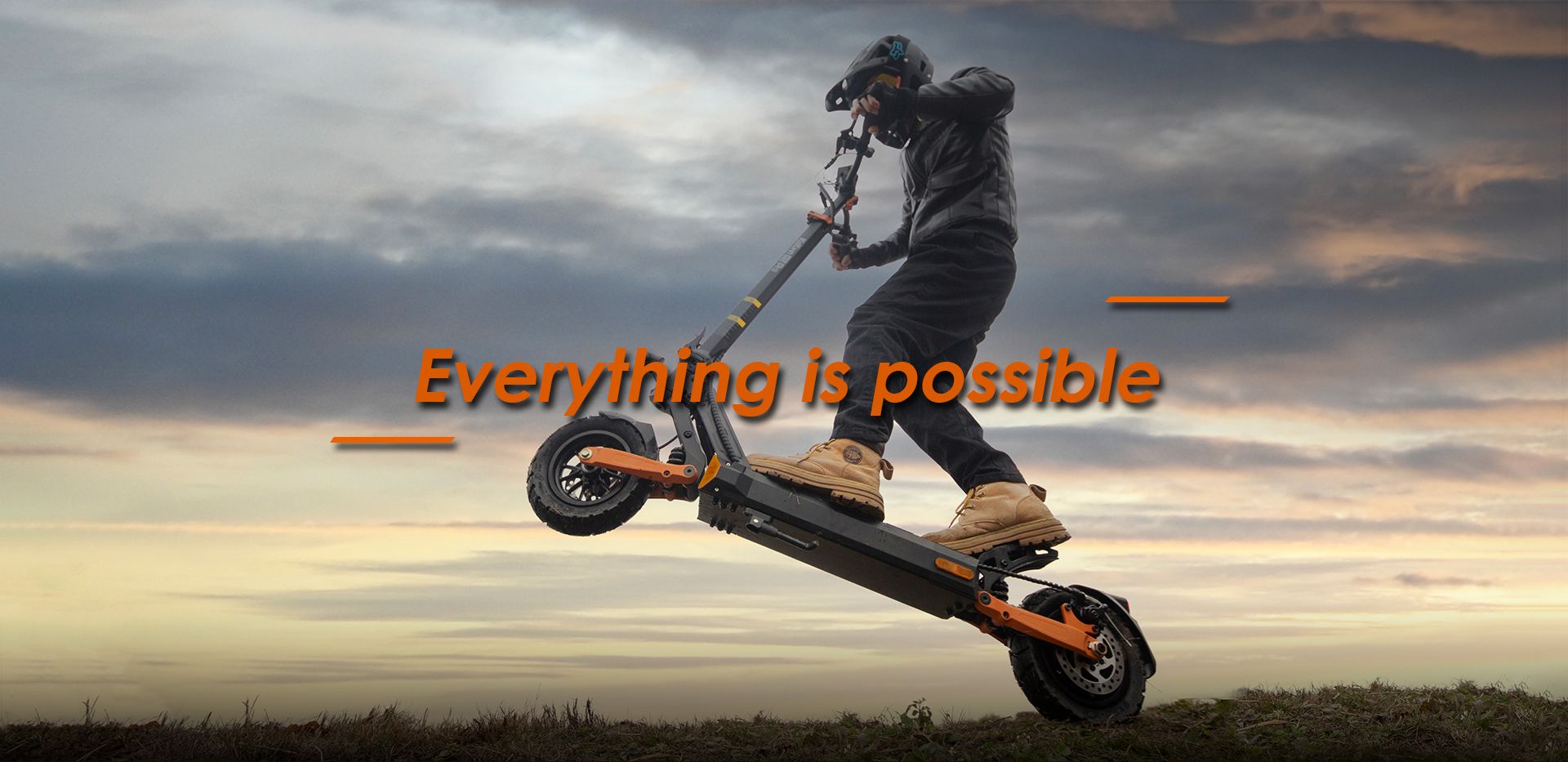 uKirin G2 Pro VMP DGT certified off‑road electric scooter dynamic stunt riding shot at sunset outdoor scenery