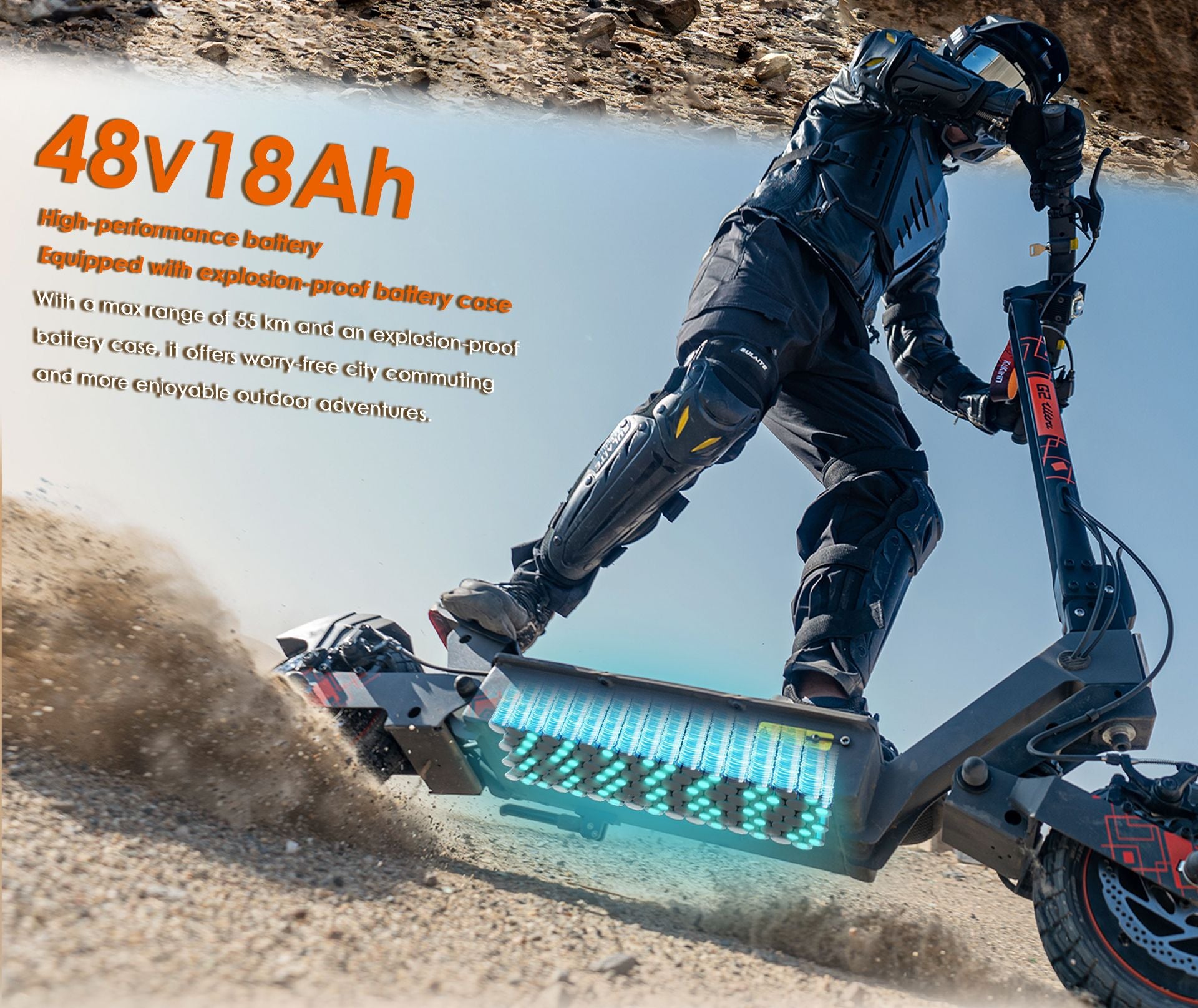 KuKirin G2 Ultra electric scooter 48V 18Ah high‑performance battery pack for off‑road riding