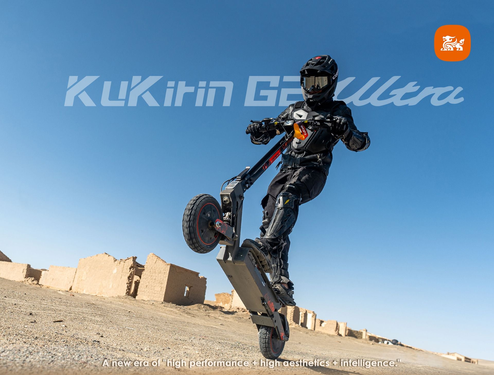 KuKirin G2 Ultra adult high performance electric scooter performing wheelie on desert off‑road terrain