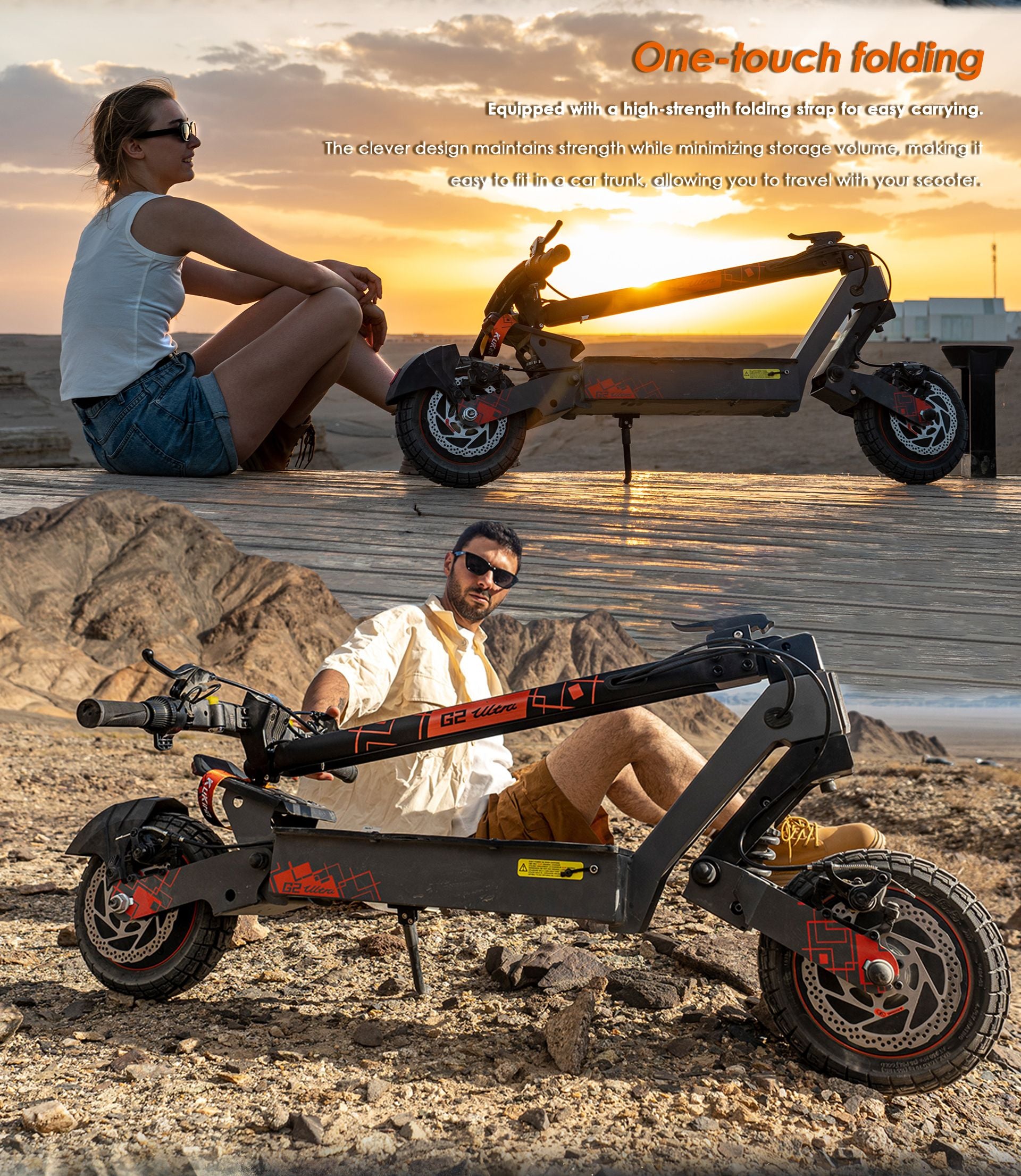 KuKirin G2 Ultra one‑touch folding adult electric scooter showing compact folded design for transport and storage
