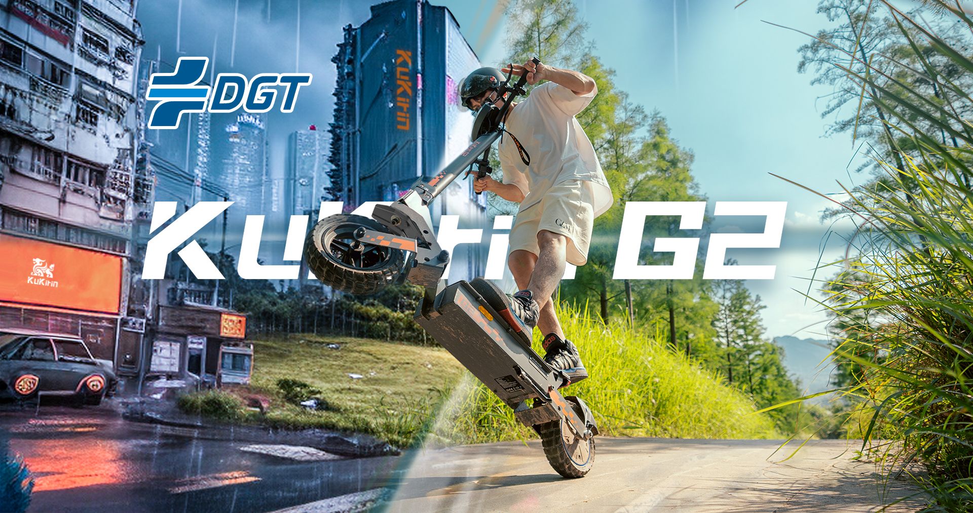 KuKirin G2 VMP adult electric scooter performing stunts on outdoor pavement