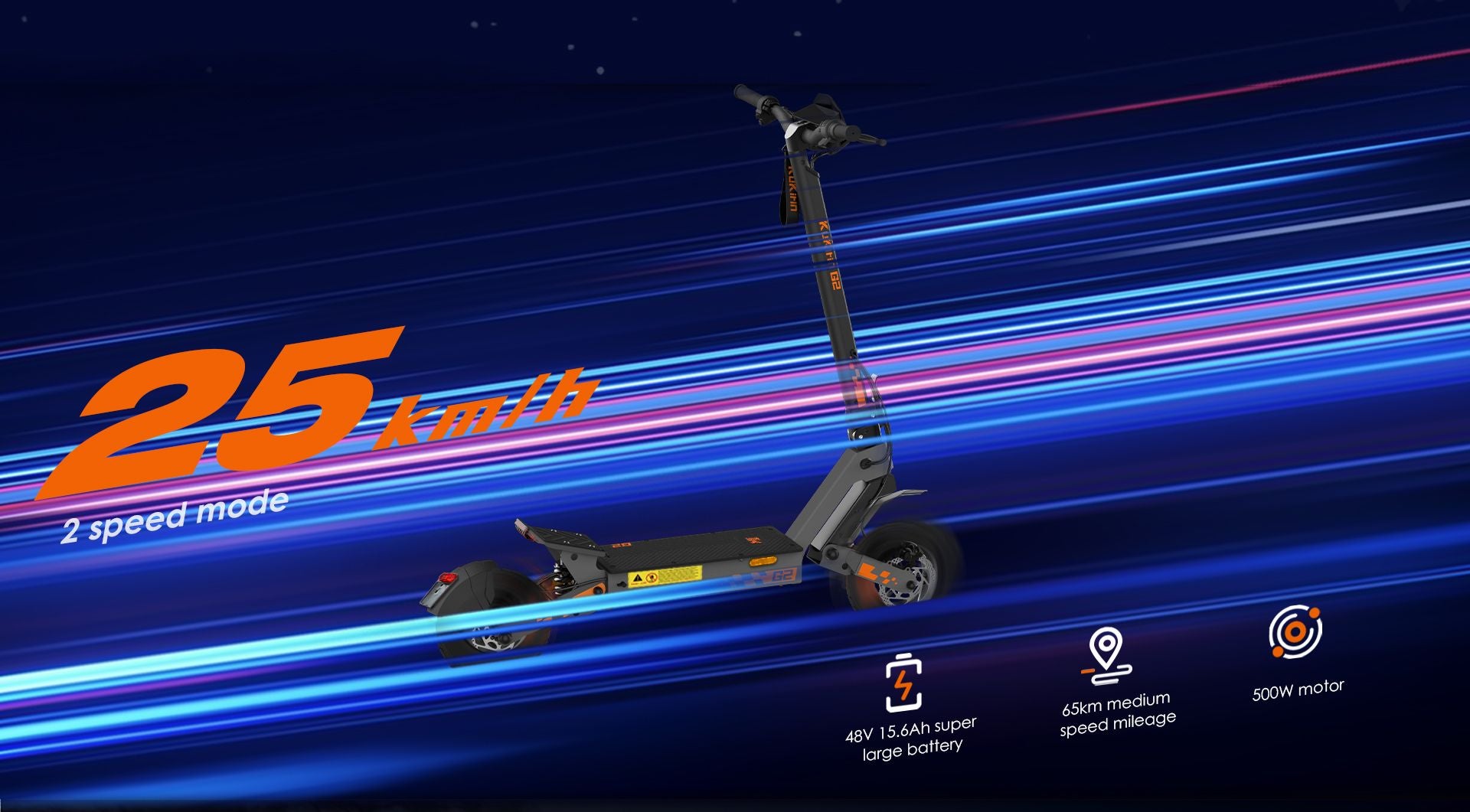 KuKirin G2 VMP electric scooter 25km/h max speed performance banner