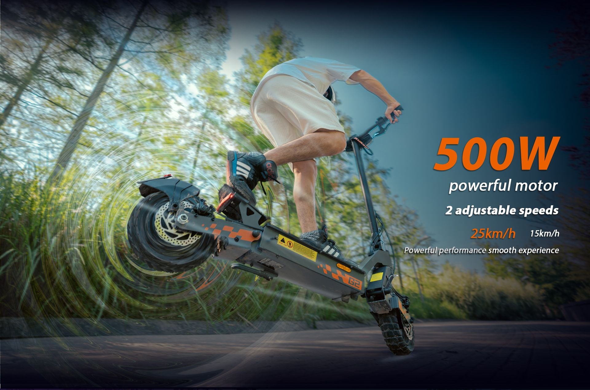 KuKirin G2 VMP electric scooter 500W motor outdoor stunt riding scene