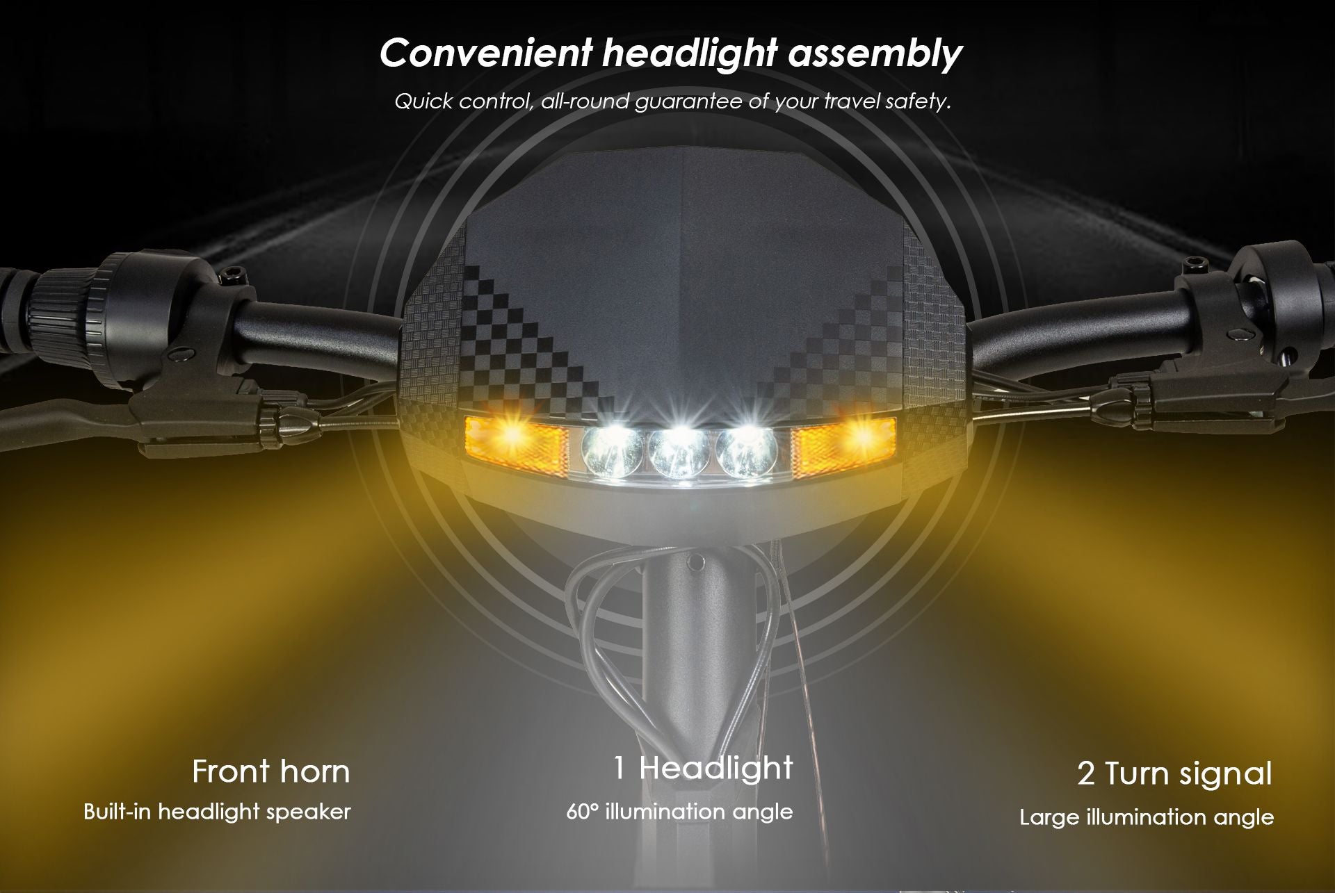 KuKirin G2 VMP electric scooter front headlight assembly with turn signals and built‑in horn