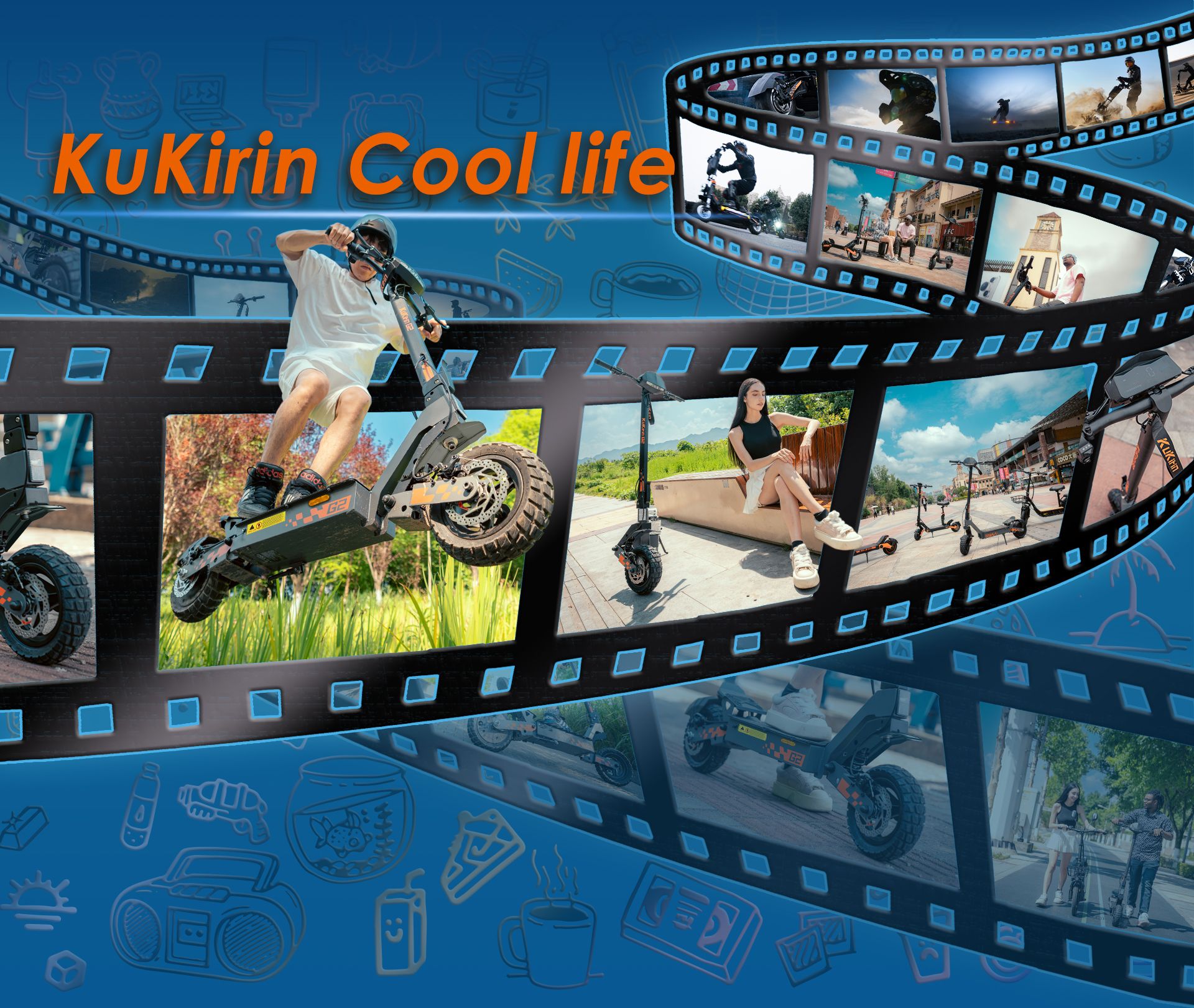 KuKirin G2 VMP electric scooter cool life lifestyle collage film strip poster