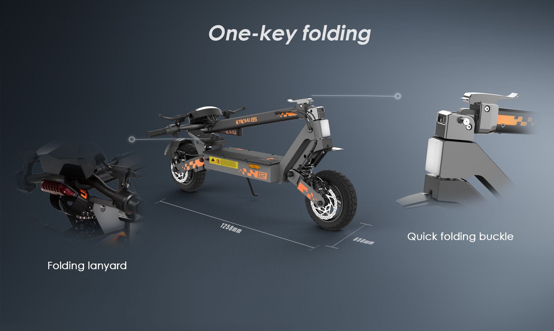 KuKirin G2 VMP electric scooter one‑key quick folding structure diagram