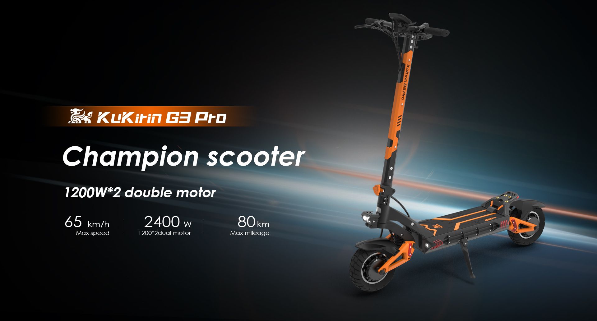 KuKirin G3 Pro champion scooter 2400W dual motor adult off‑road electric scooter max speed 65kmh max range 80km
