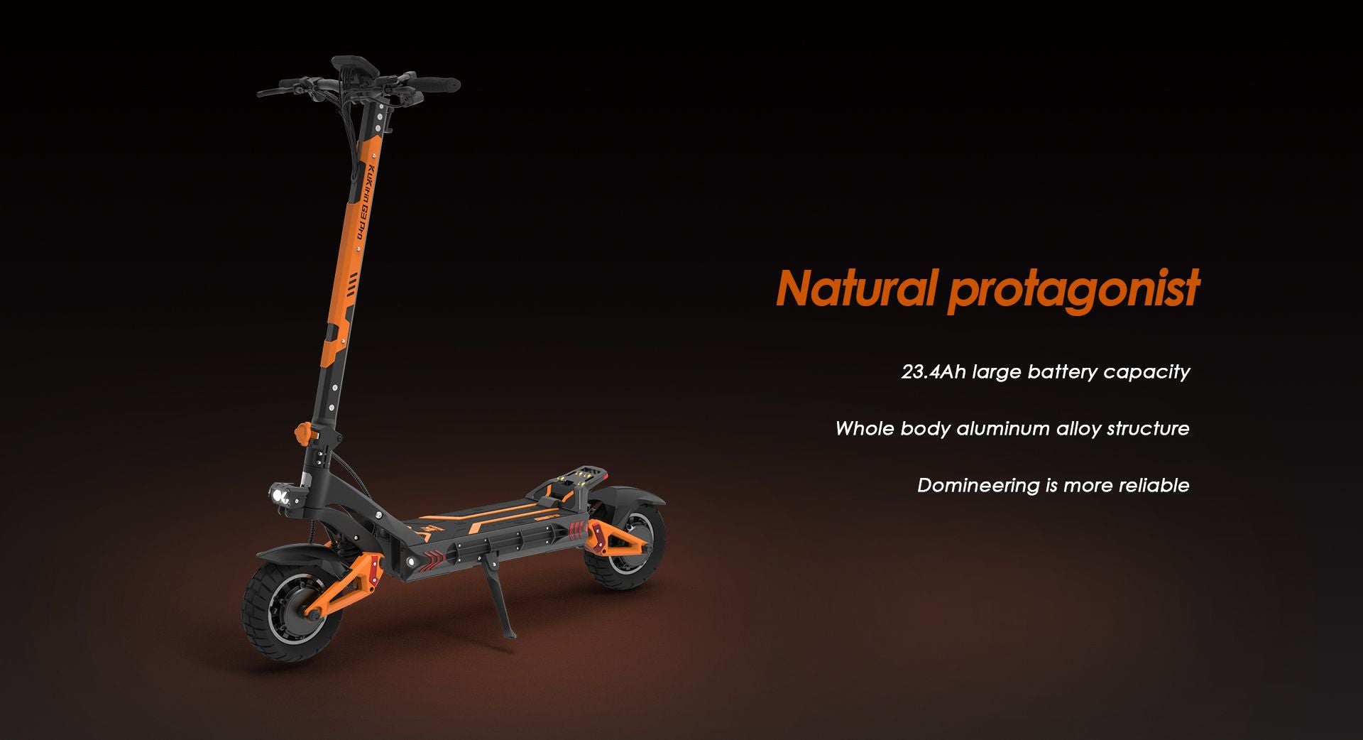 KuKirin G3 Pro off‑road electric scooter studio render showing full aluminum alloy frame and 23.4Ah large‑capacity battery
