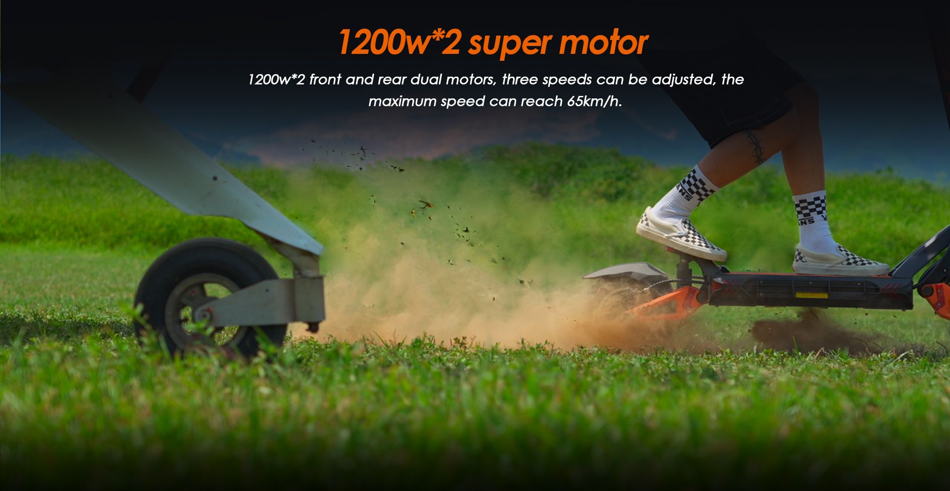 KuKirin G3 Pro electric scooter dual 1200W front rear motors, powerful acceleration up to 65km/h on grassland
