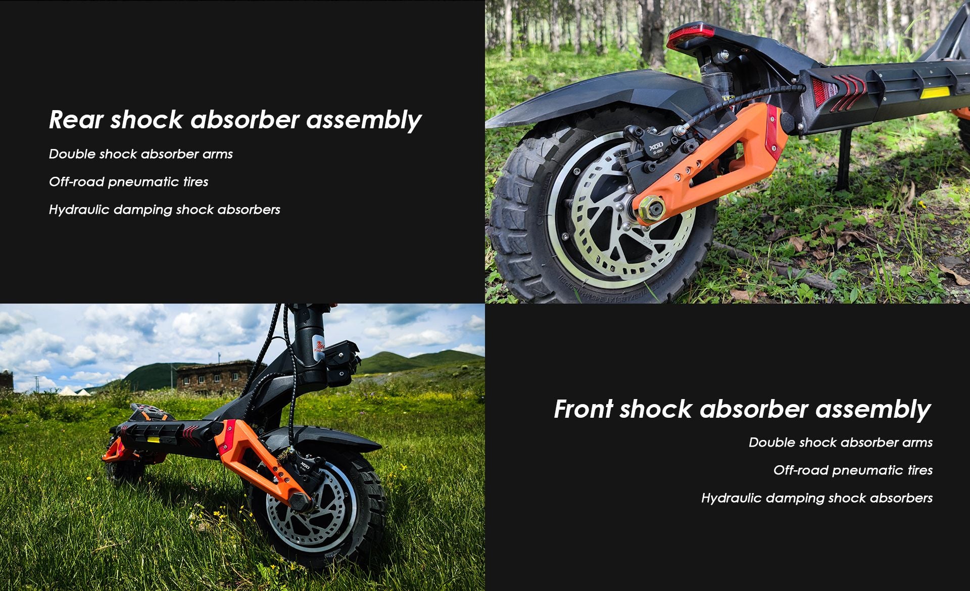 KuKirin G3 Pro electric scooter front and rear hydraulic damping shock absorber assembly with off‑road pneumatic tires