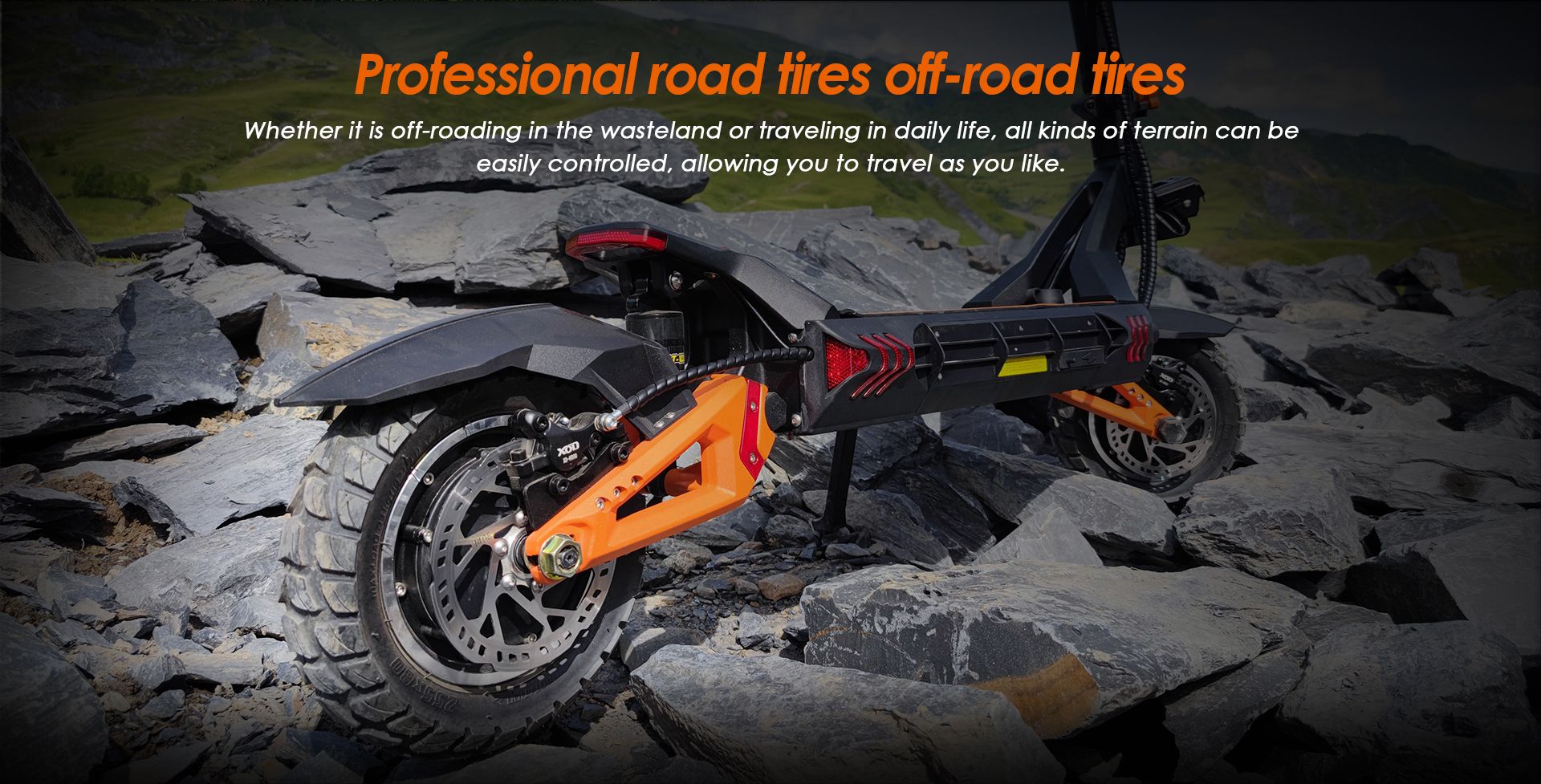 KuKirin G3 Pro off‑road electric scooter heavy‑duty off‑road pneumatic tires riding on rocky terrain