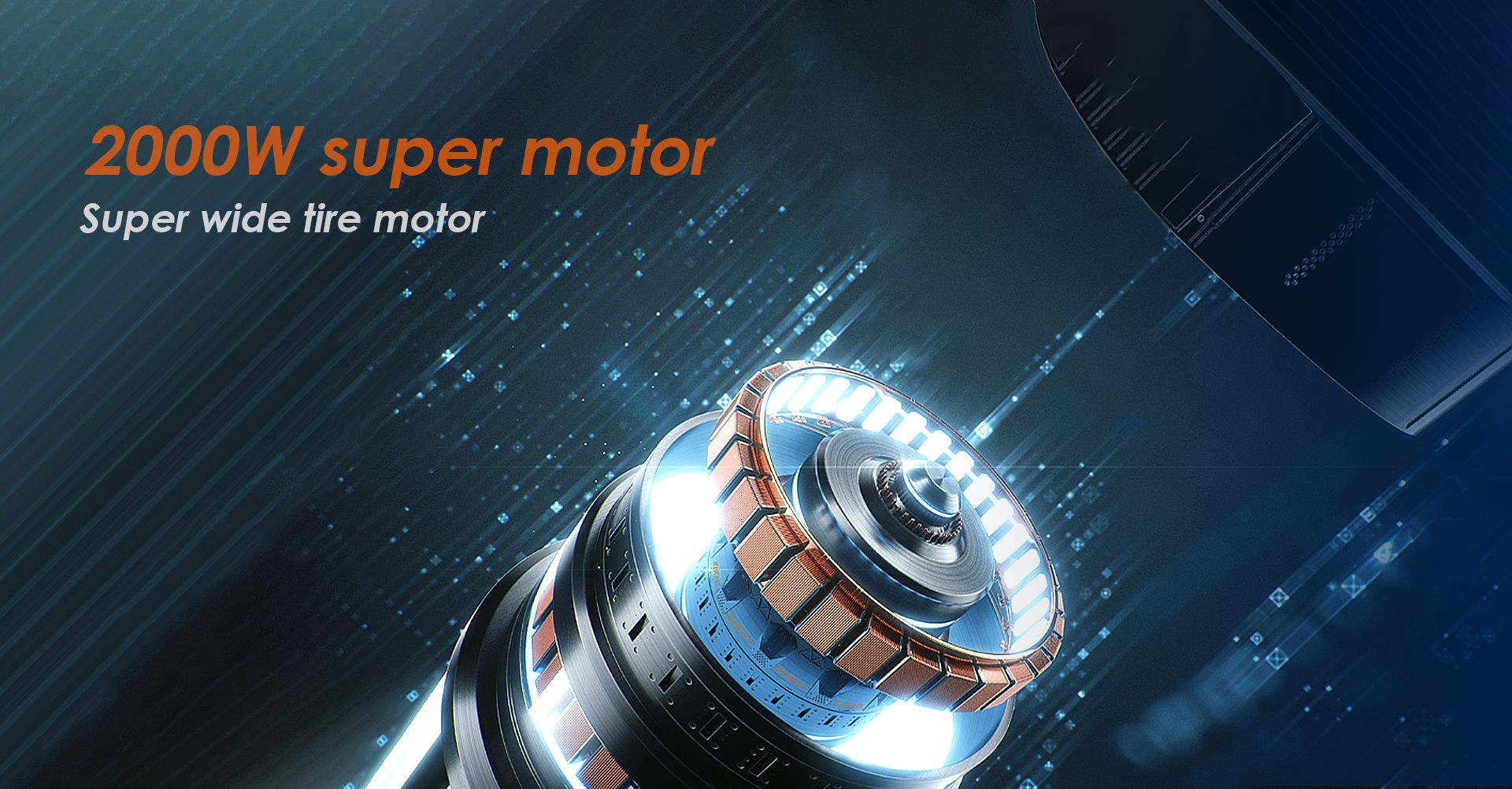 KuKirin G4 2000W super wide tire motor cutaway close‑up render
