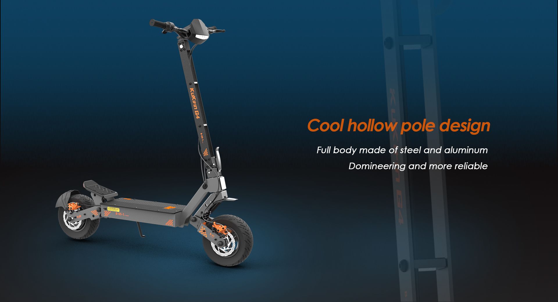KuKirin G4 electric scooter, cool hollow pole design with steel and aluminum full‑body frame