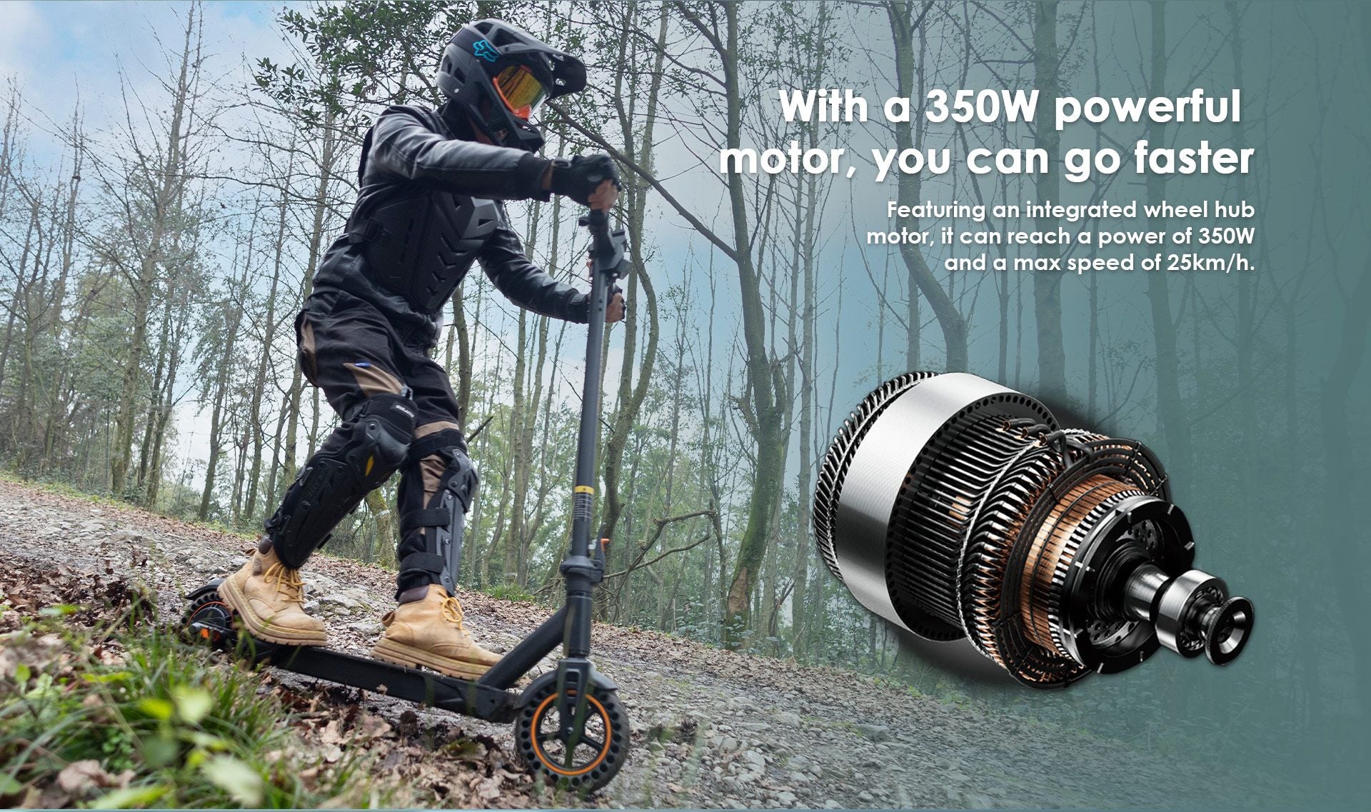 KuKirin S1 Max electric scooter 350W hub‑motor with off‑road riding scene display