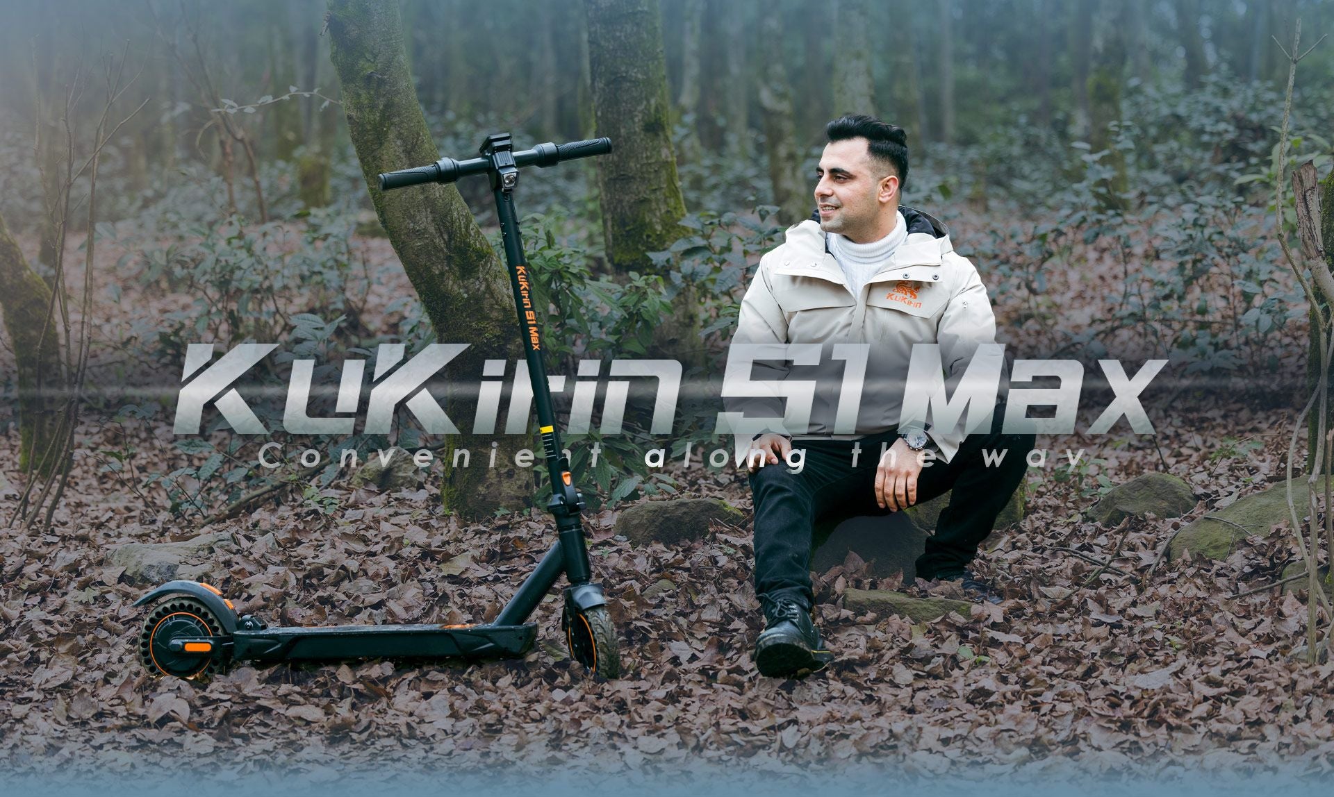 KuKirin S1 Max foldable adult electric scooter outdoor forest scene