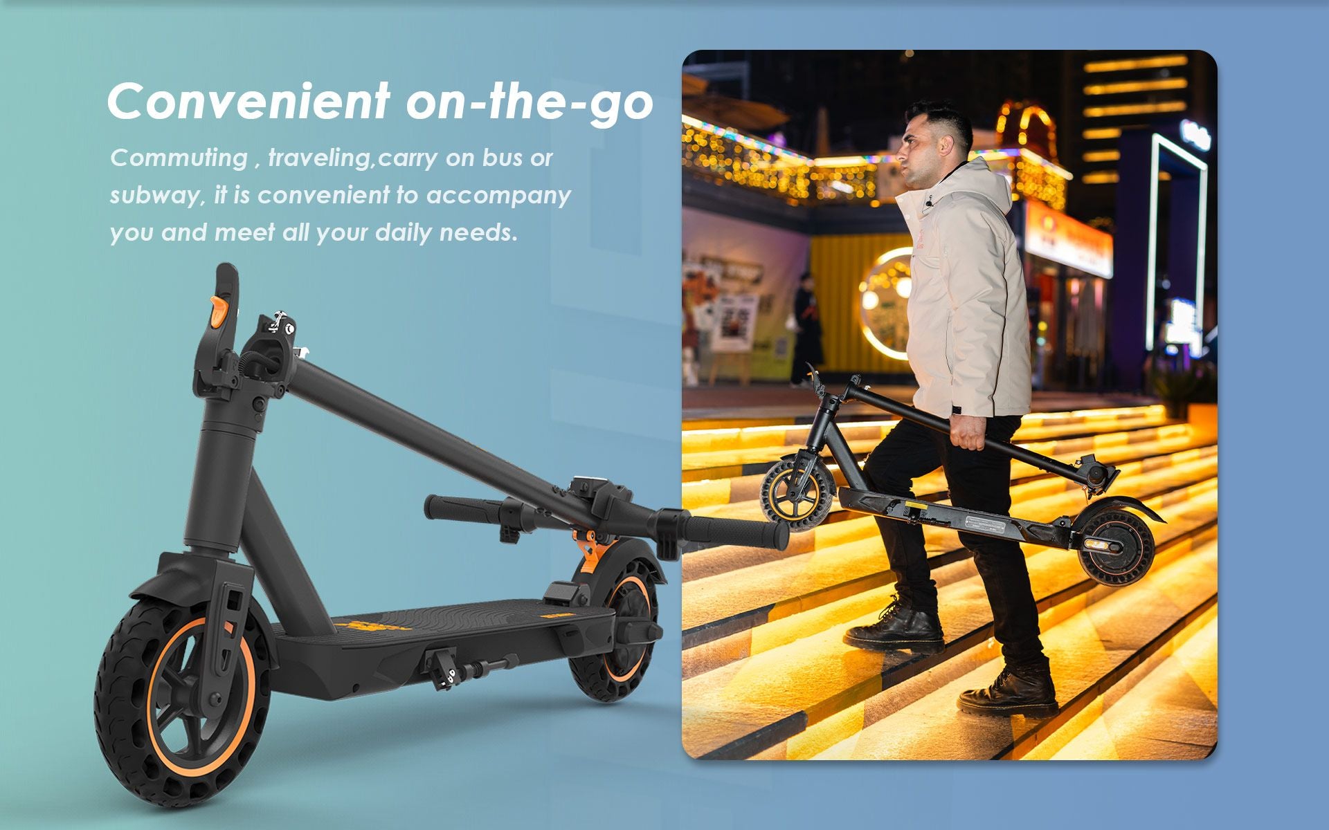 KuKirin S1 Max foldable electric scooter, man carrying folded scooter for daily city commuting